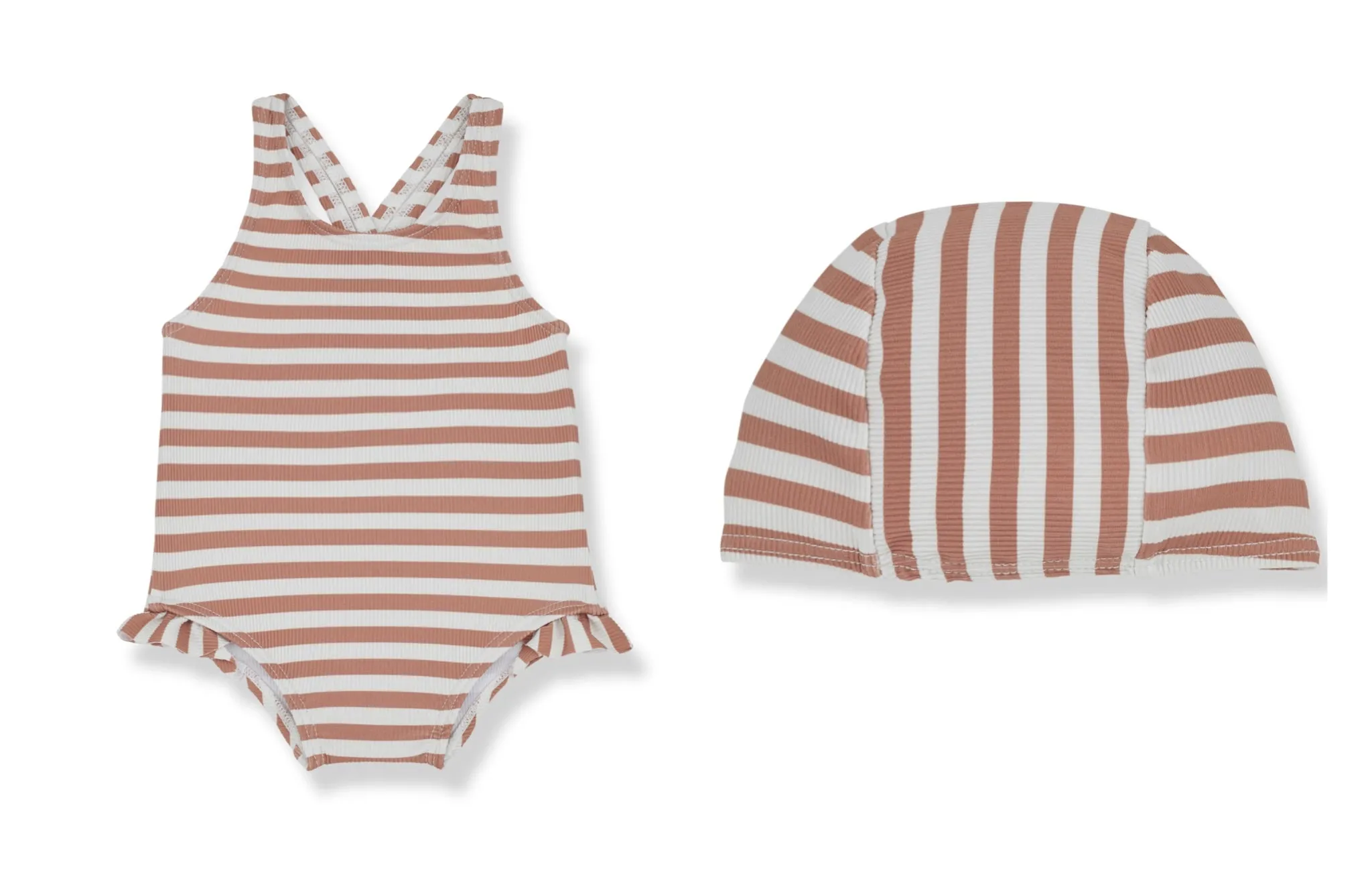 1  IN THE FAMILY 2PC STRIPED SWIMSUIT AND BATHING CAP