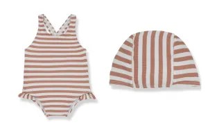1  IN THE FAMILY 2PC STRIPED SWIMSUIT AND BATHING CAP