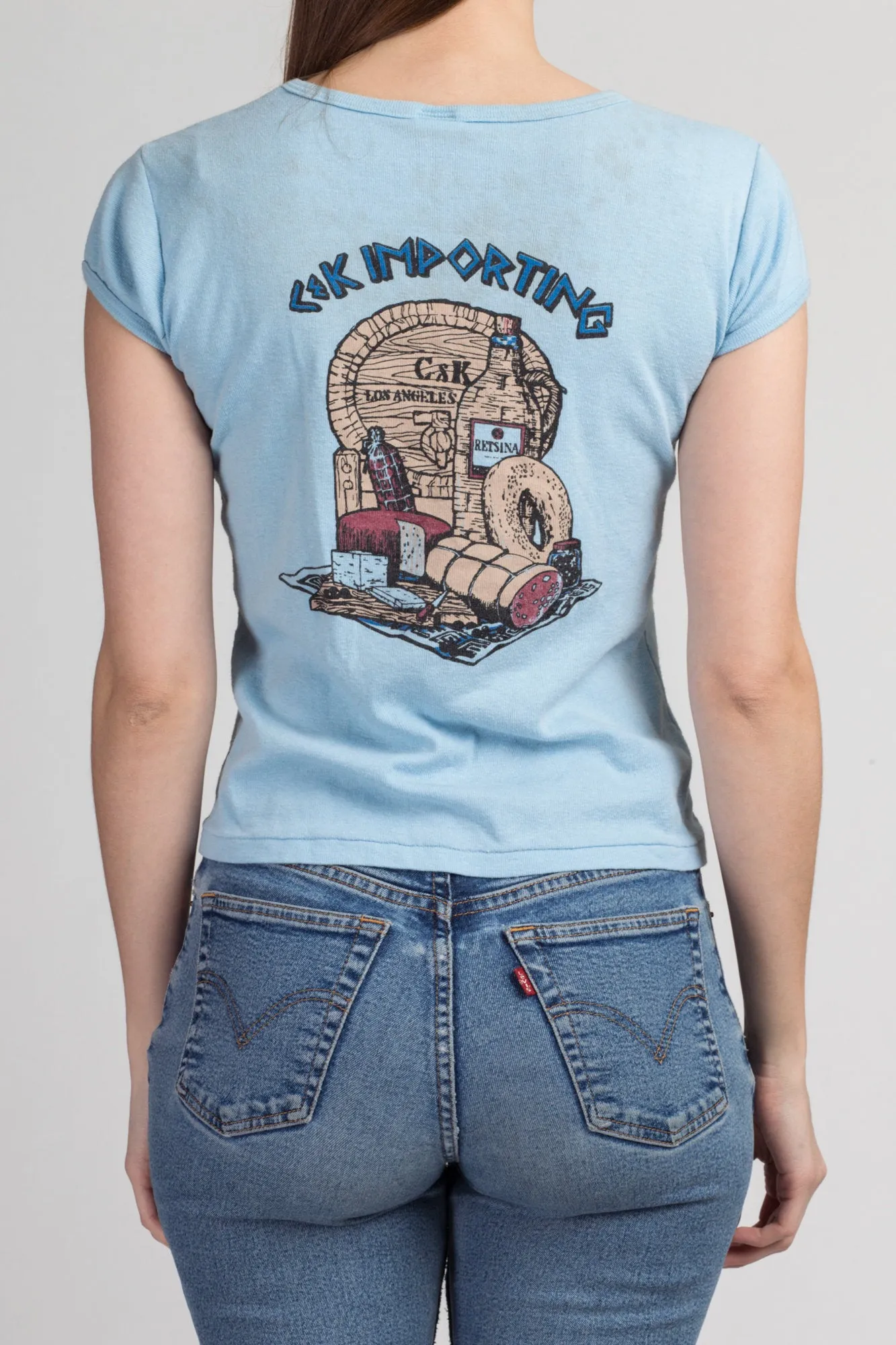 70s Greek Wine & Cheese Crop Top Tee - Medium