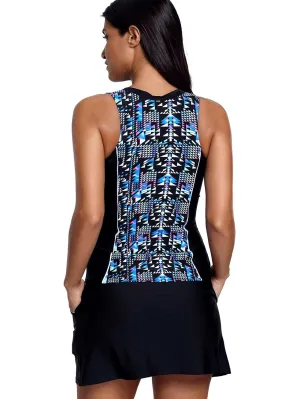 Active Tankini Set with Geometric Pattern