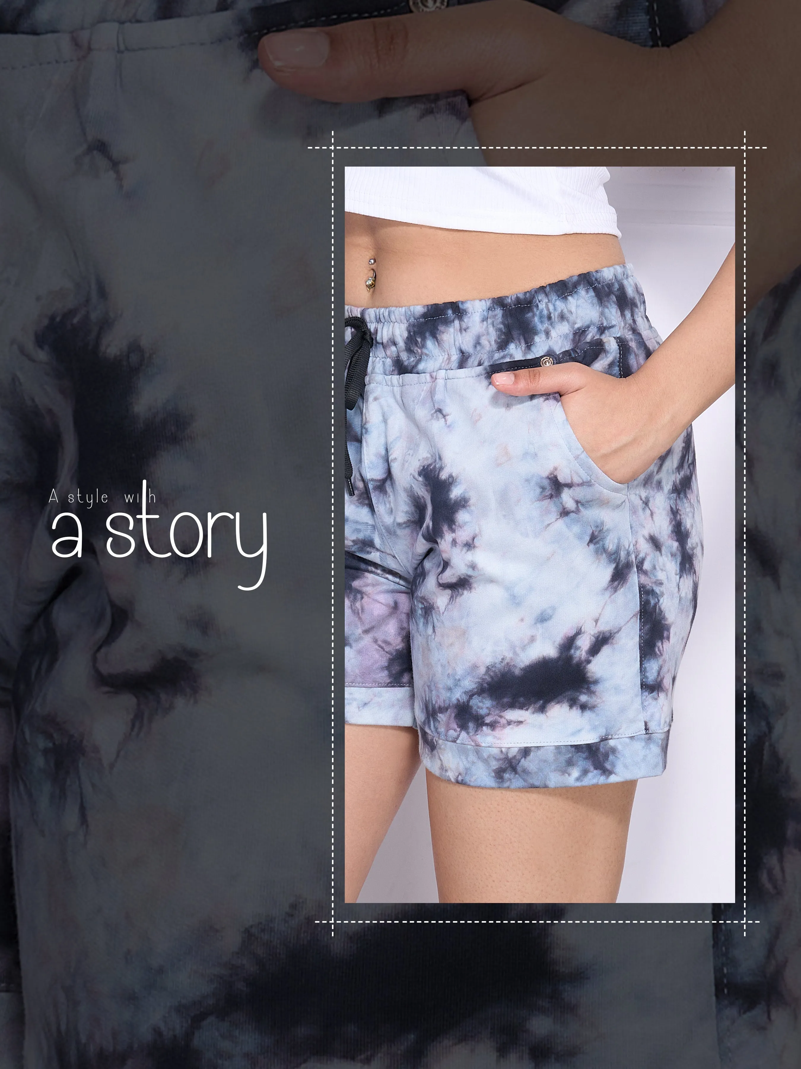 All Day Printed Tie & Dye Lounge Shorts- Black