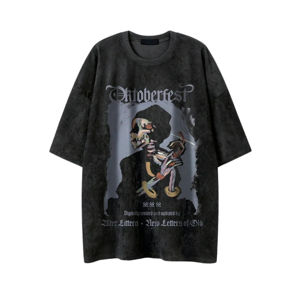 “American Loose Dopamine Skull Print” T-shirt