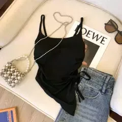 Asymmetric Drawstring Padded Camisole