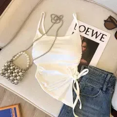 Asymmetric Drawstring Padded Camisole