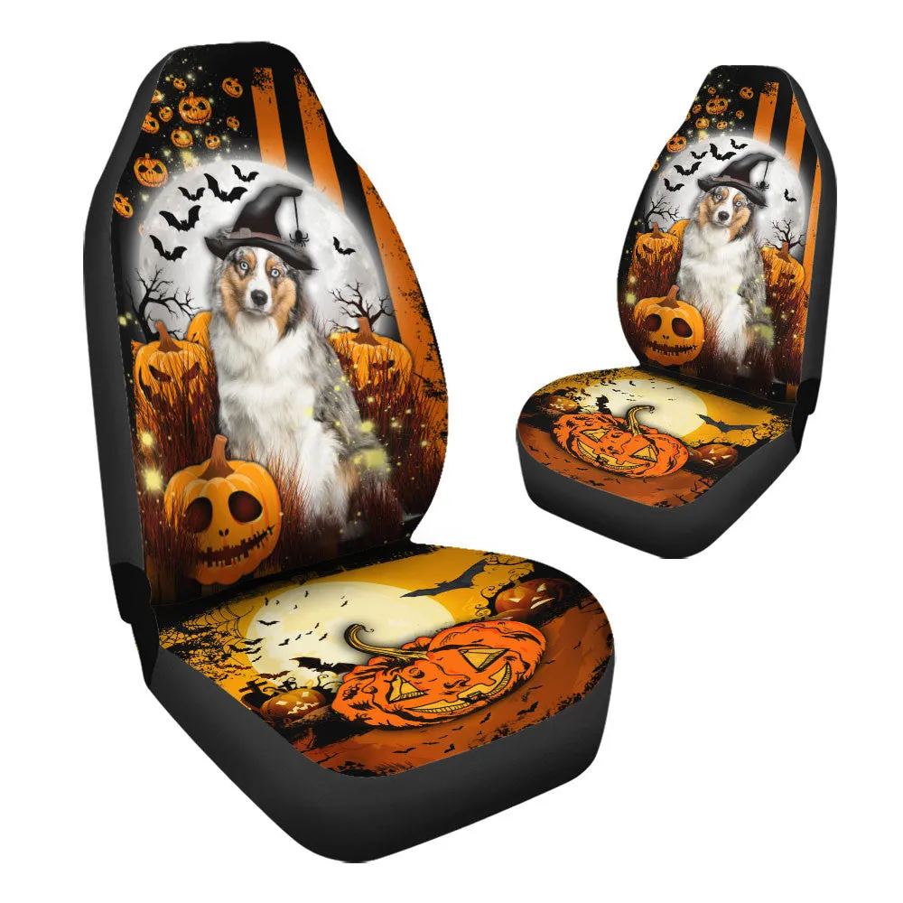 Australian Shepherd Halloween Pumpkin Scary Moon Car Seat Covers