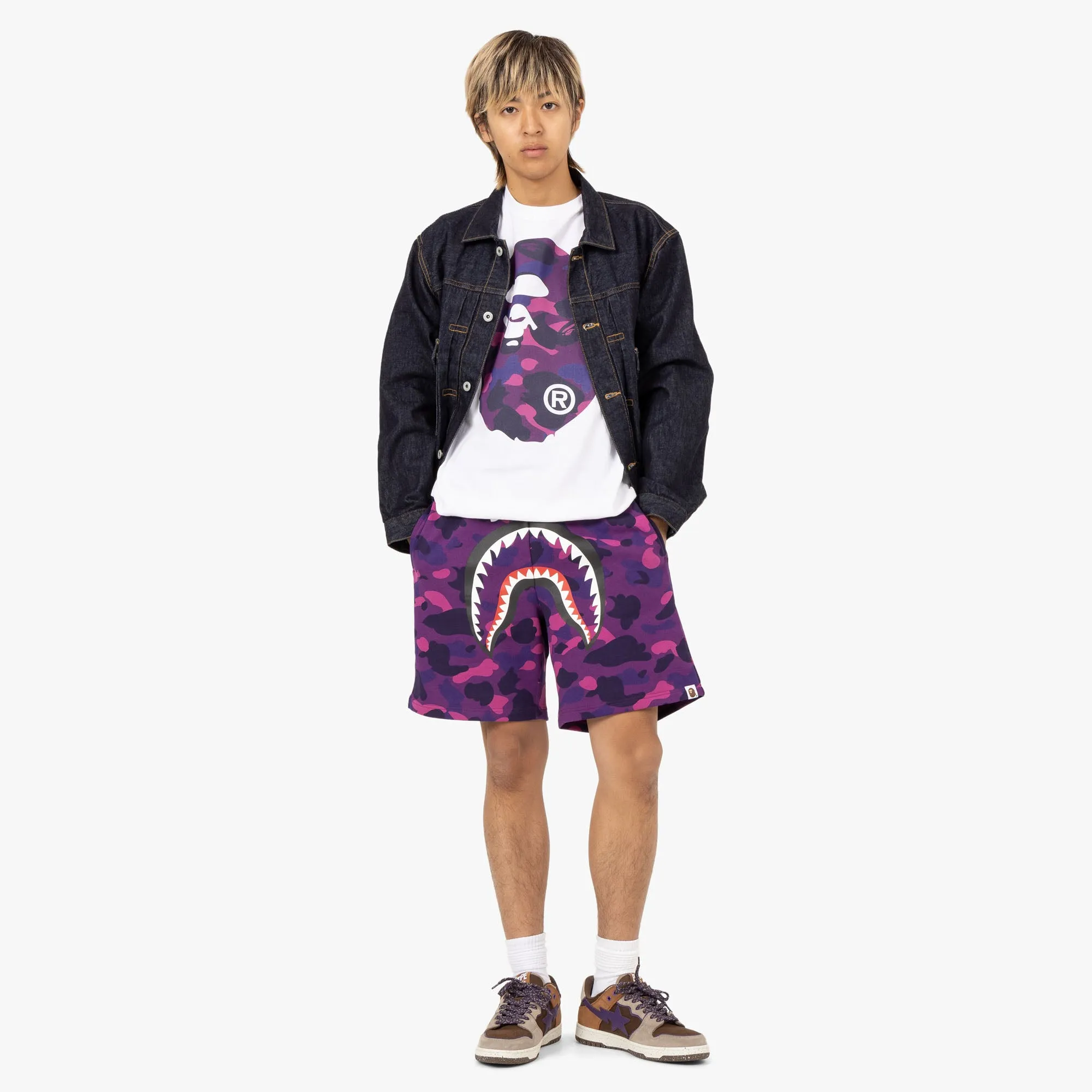 BAPE Color Camo Shark Sweat Shorts / Purple