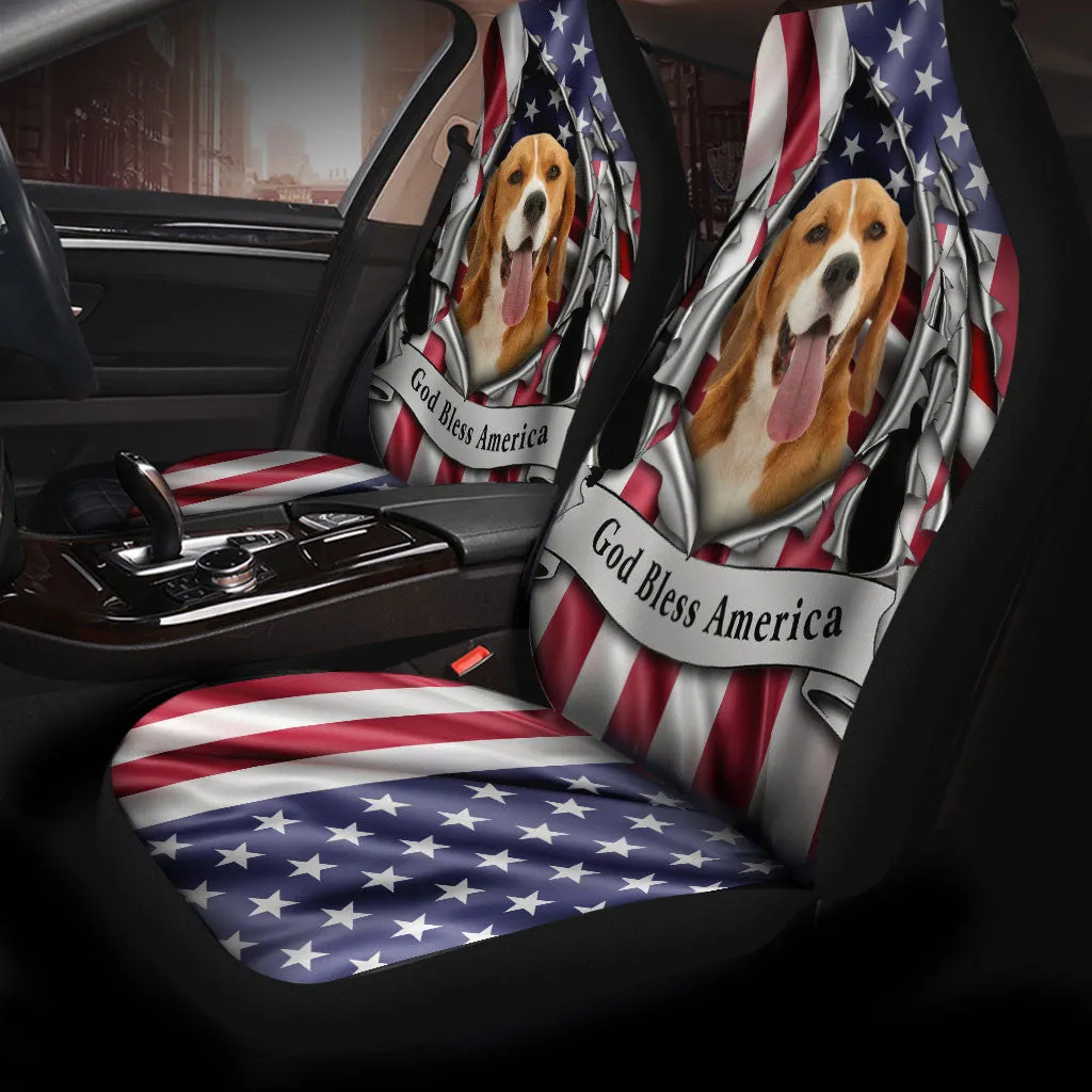 Beagle Dog Inside Flag Gob Bless America Car Seat Covers