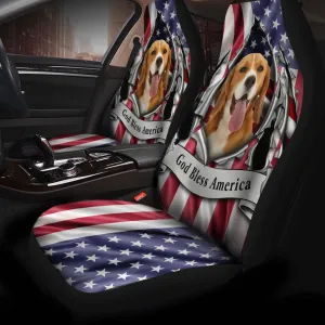 Beagle Dog Inside Flag Gob Bless America Car Seat Covers