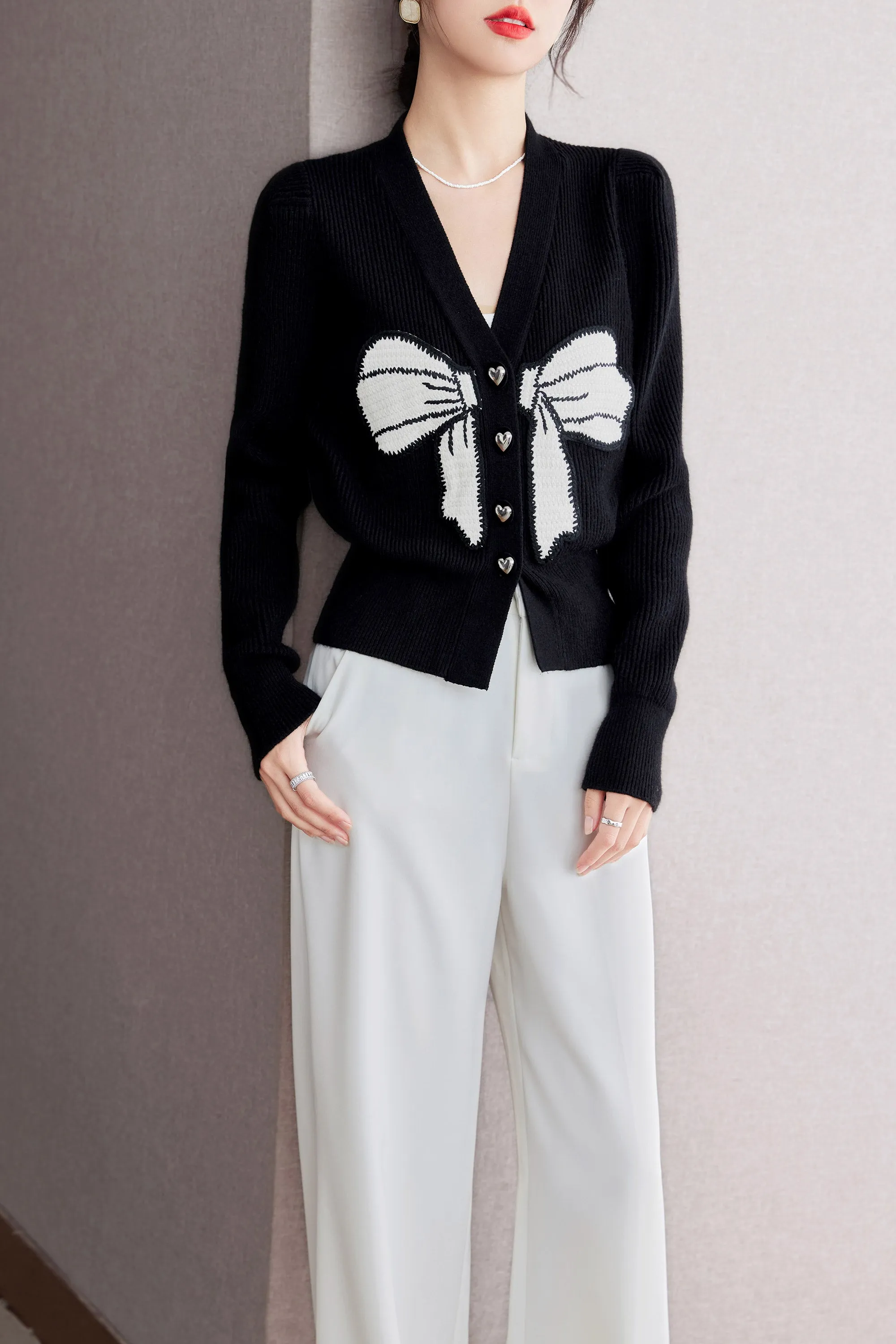 BK-Knit Black V Neck Cardigan