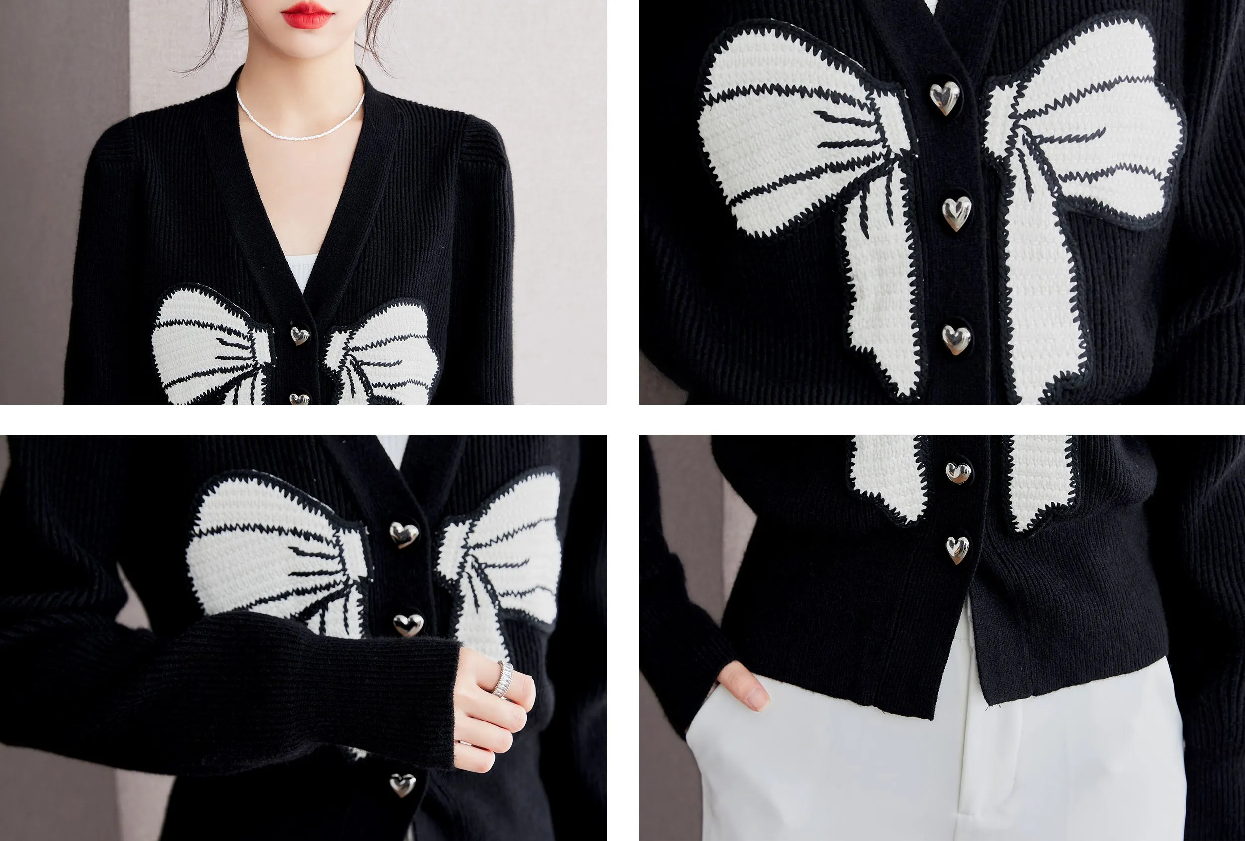 BK-Knit Black V Neck Cardigan