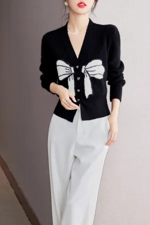BK-Knit Black V Neck Cardigan