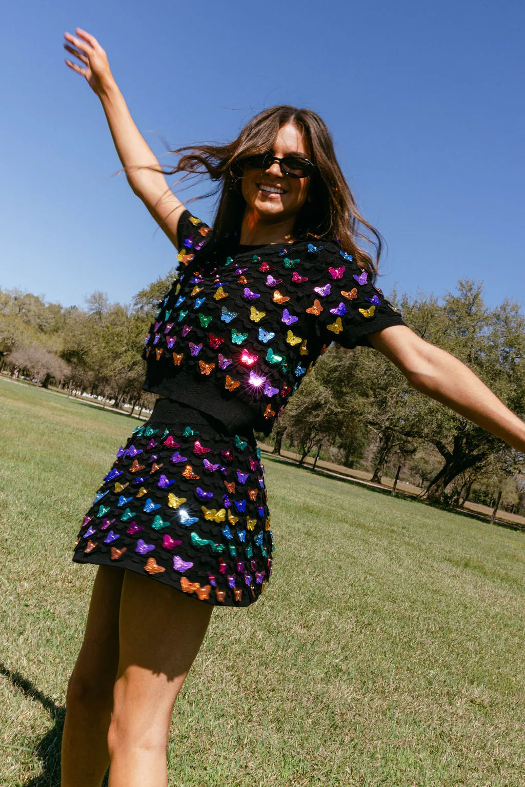Black & Rainbow Butterfly Pailette Skirt