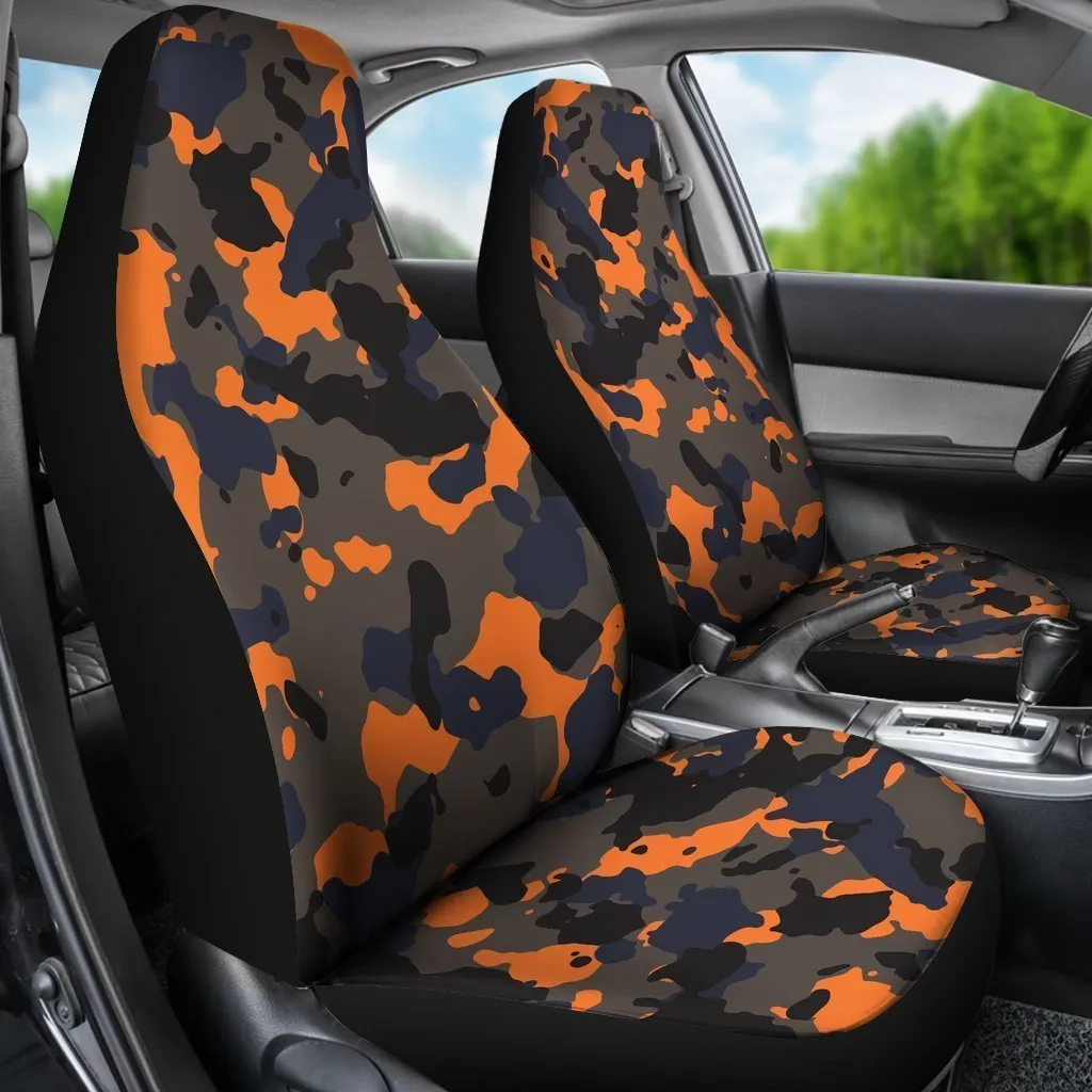 Black And Orange Camouflage Print Universal Fit Car Seat Covers