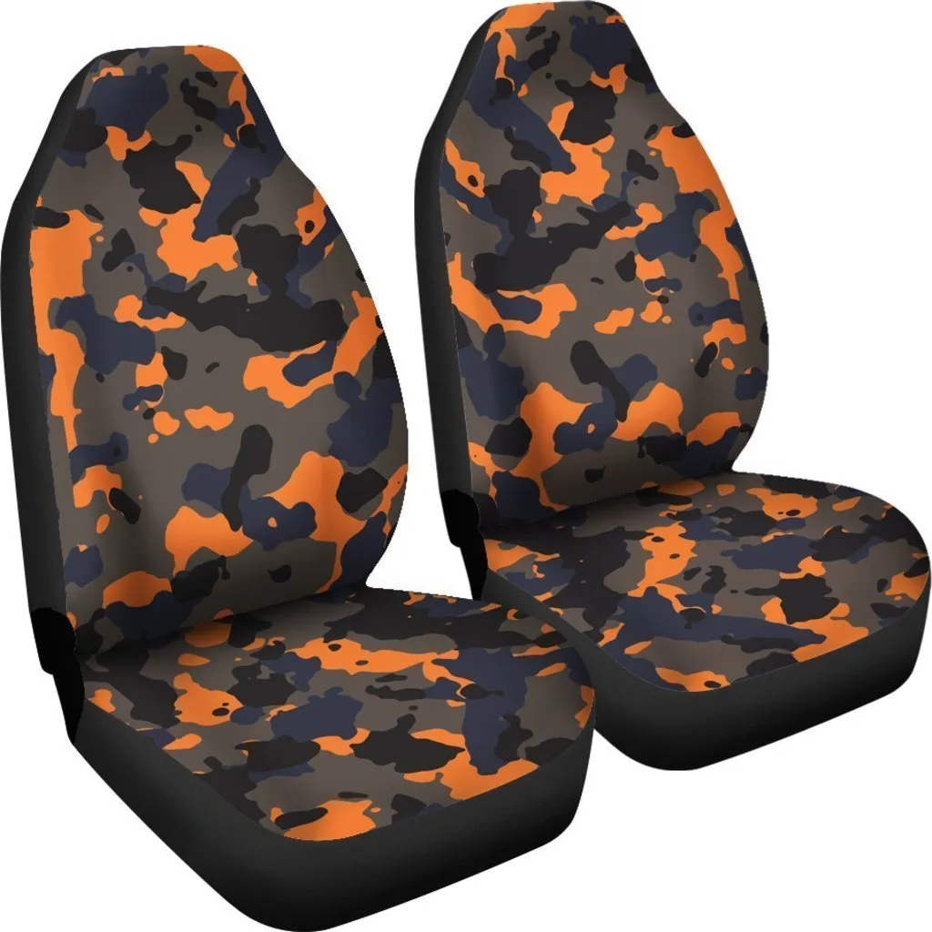 Black And Orange Camouflage Print Universal Fit Car Seat Covers