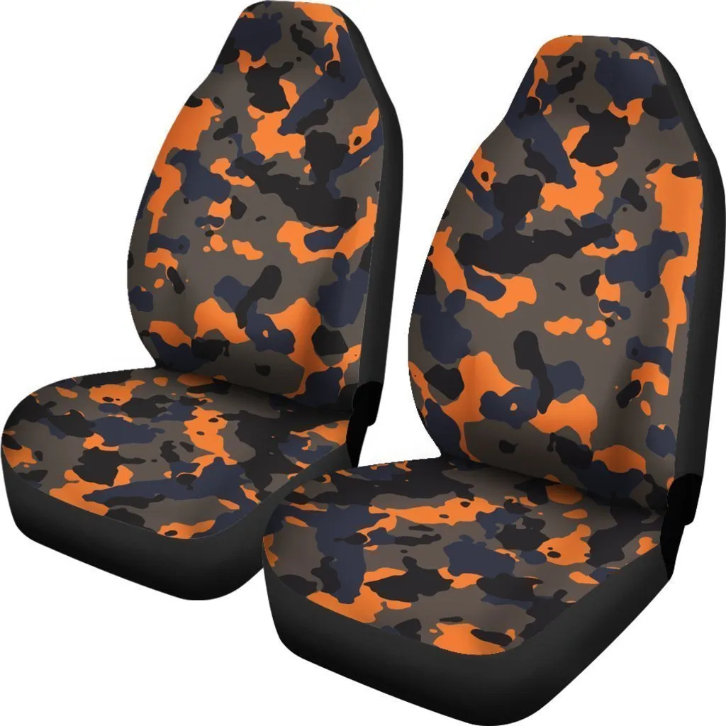 Black And Orange Camouflage Print Universal Fit Car Seat Covers