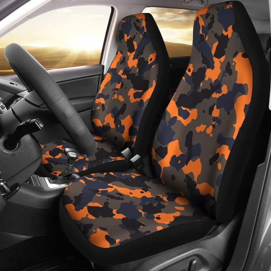 Black And Orange Camouflage Print Universal Fit Car Seat Covers