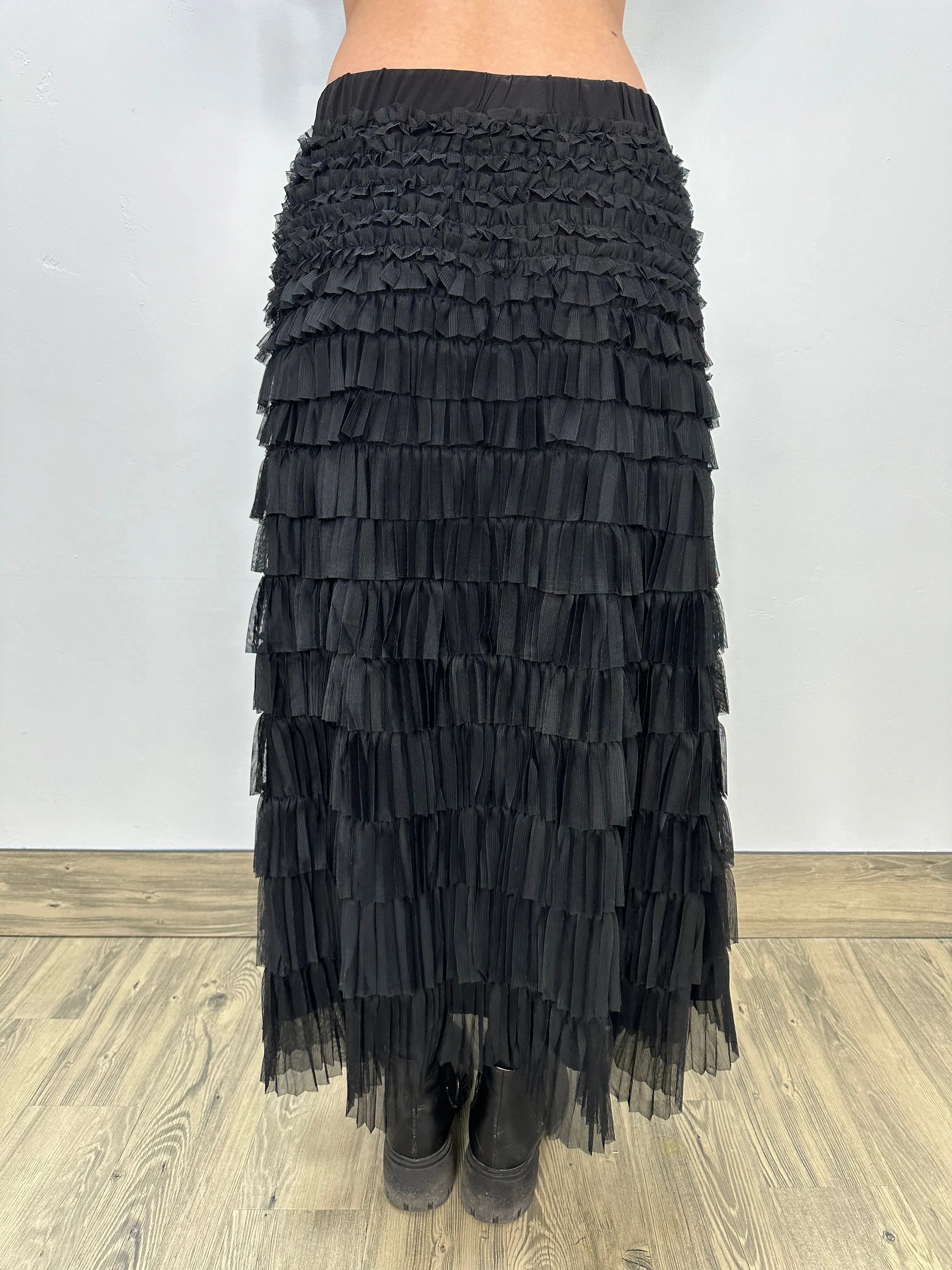 Black Long Ruffle Skirt