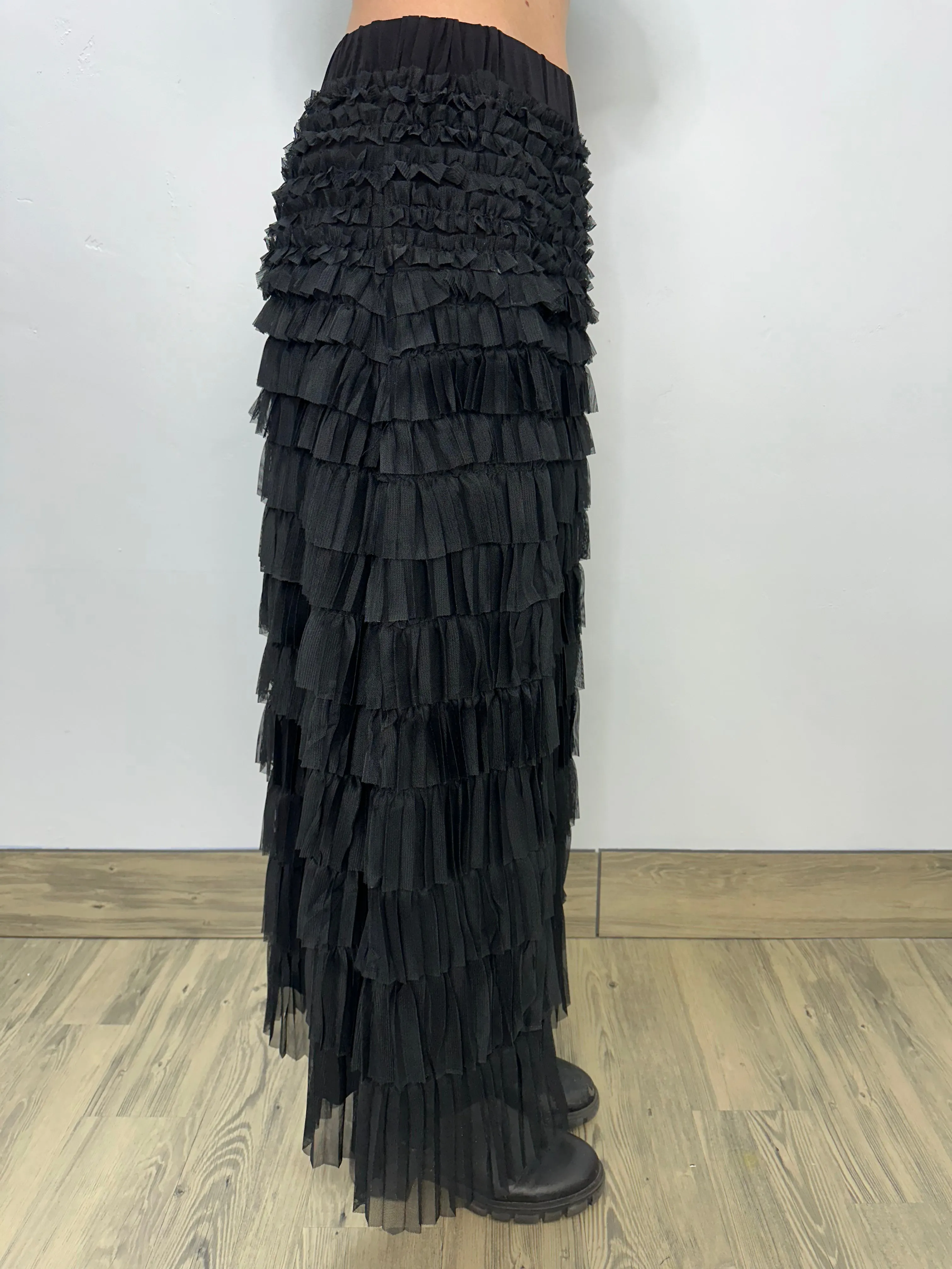Black Long Ruffle Skirt