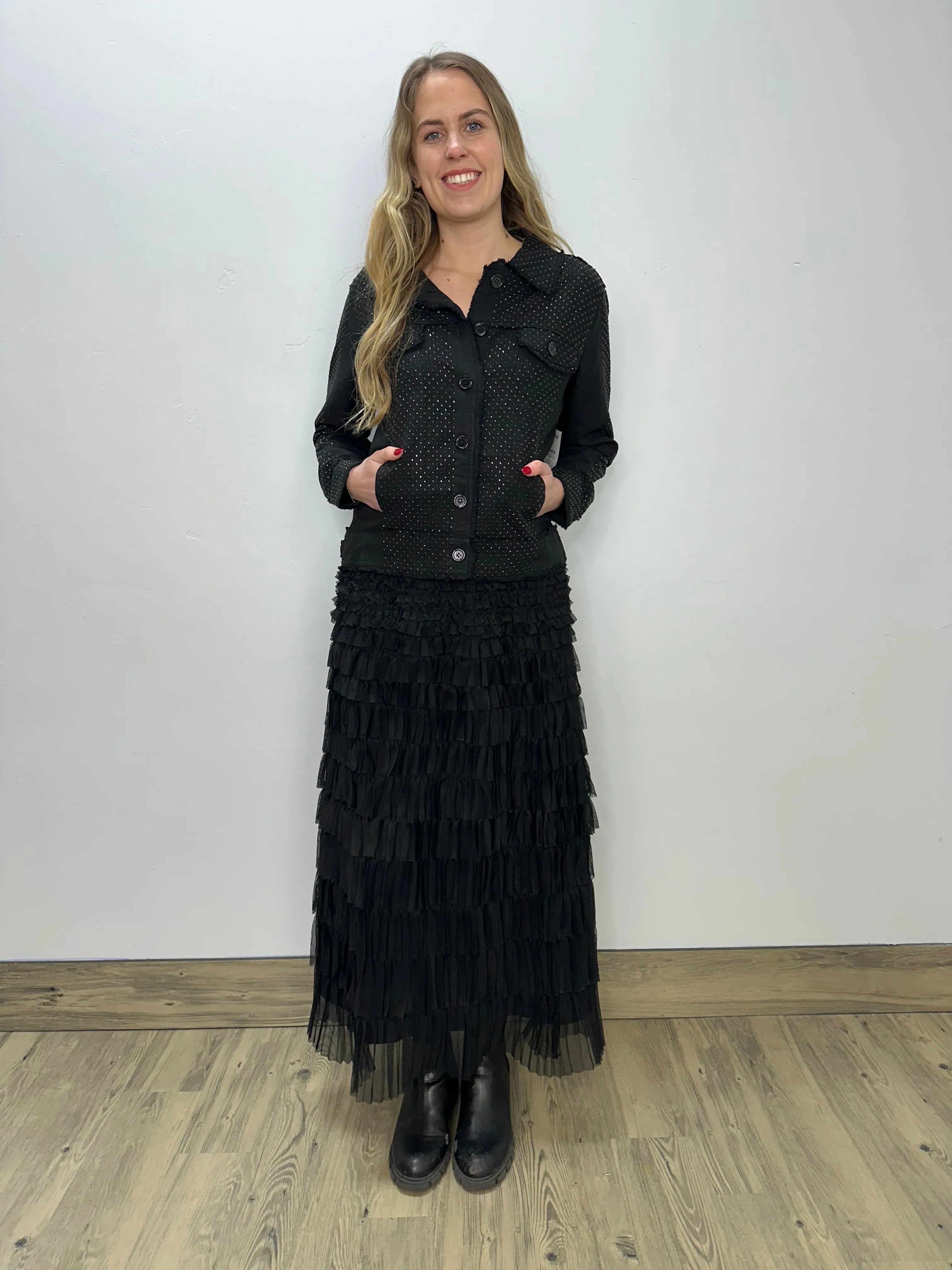 Black Long Ruffle Skirt