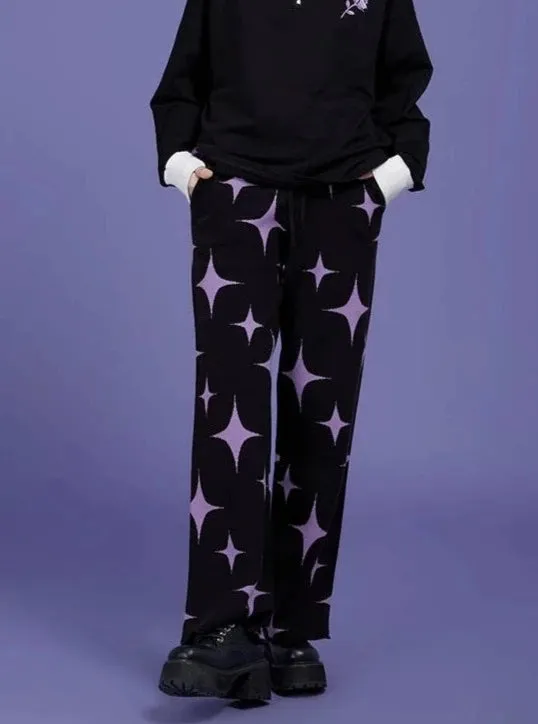 black purple stars sweet cool knitted pants
