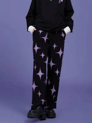 black purple stars sweet cool knitted pants