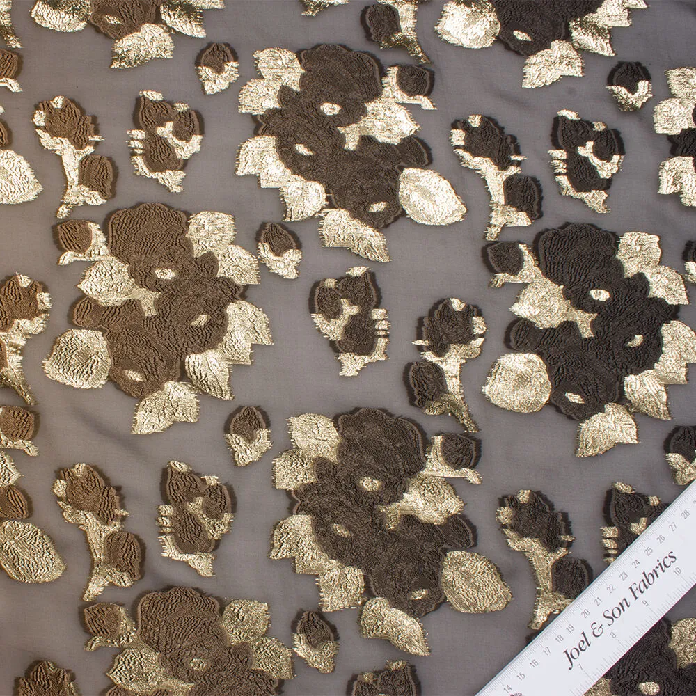 Black/Brown Ombré Metallic Chiffon Jacquard