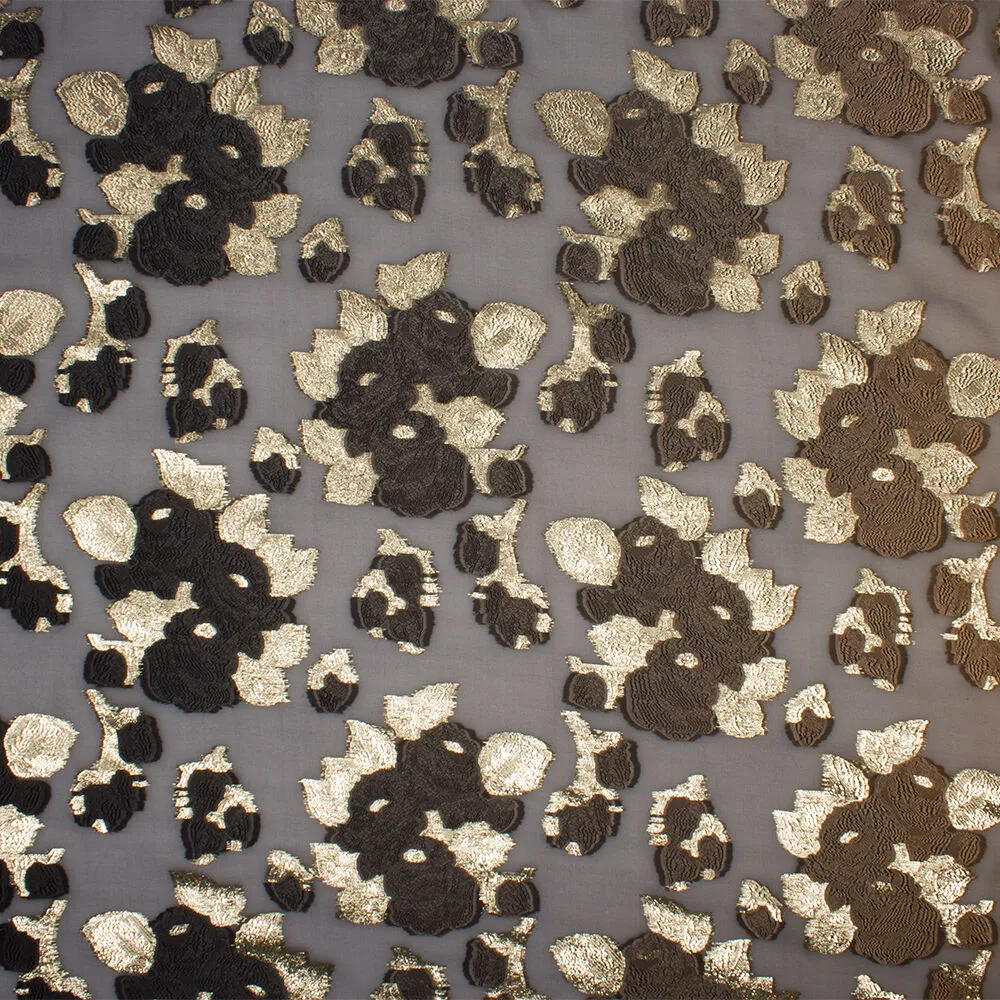 Black/Brown Ombré Metallic Chiffon Jacquard