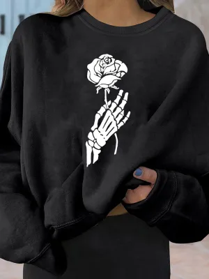 Blanca New Casual Personality Skull Rose Creative Print Top
