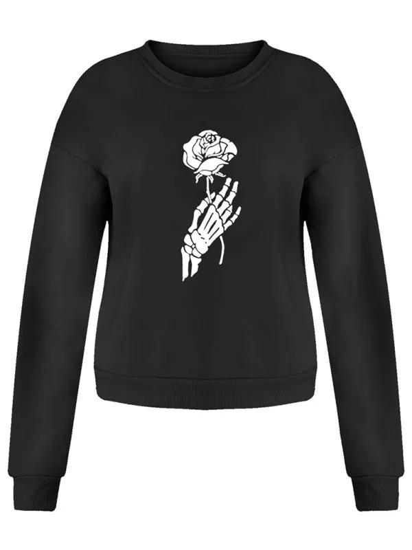 Blanca New Casual Personality Skull Rose Creative Print Top