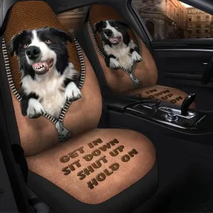 Border Collie Angry Funny Car Seat Covers Get In Sit Down Shut Up Hold On
