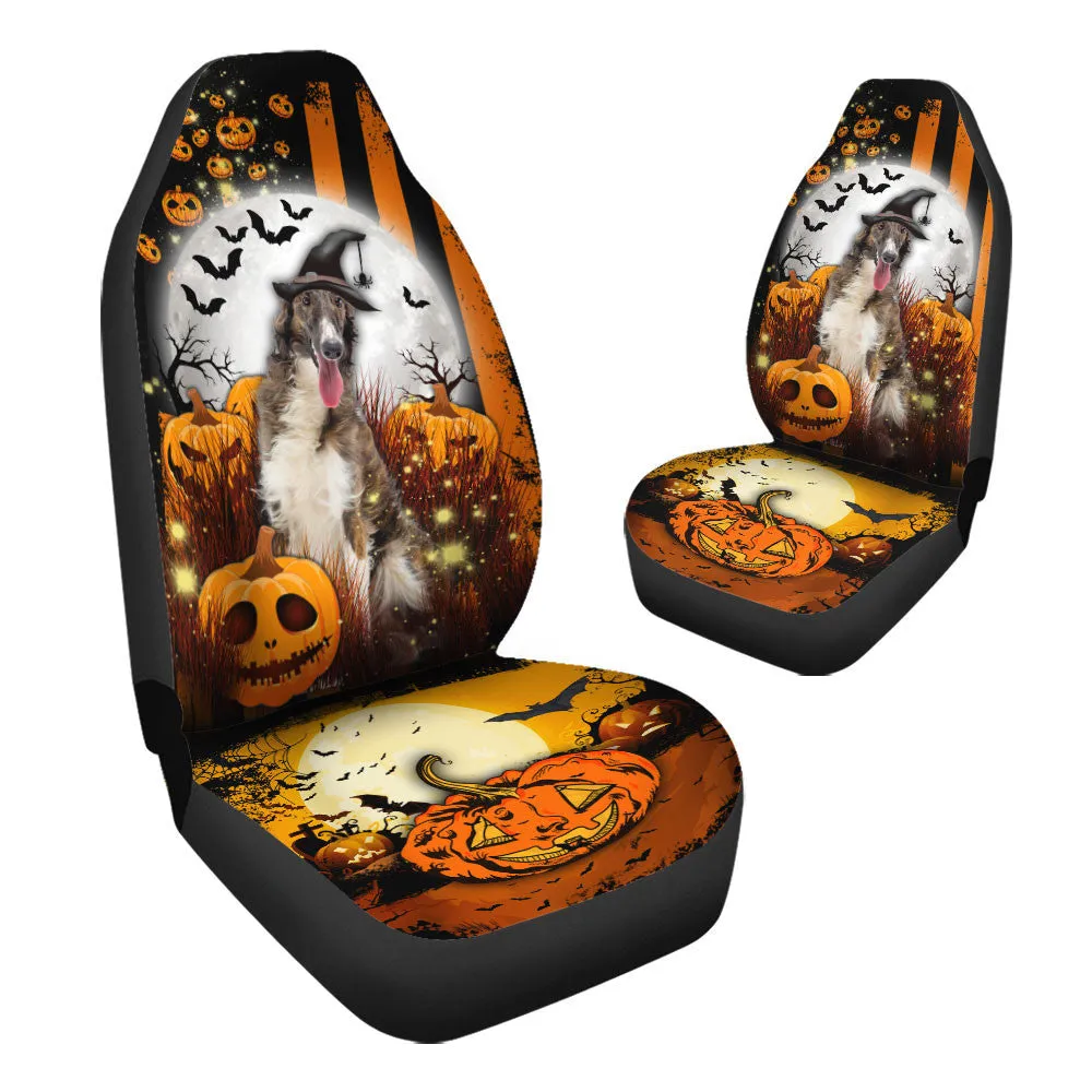 Borzoi Halloween Pumpkin Scary Moon Car Seat Covers