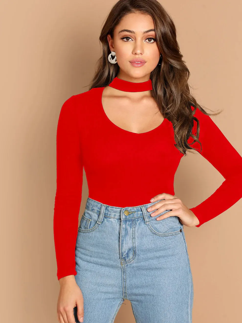 Casual Choker Neck Pullover Top