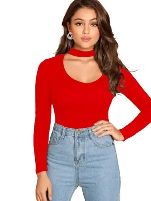 Casual Choker Neck Pullover Top