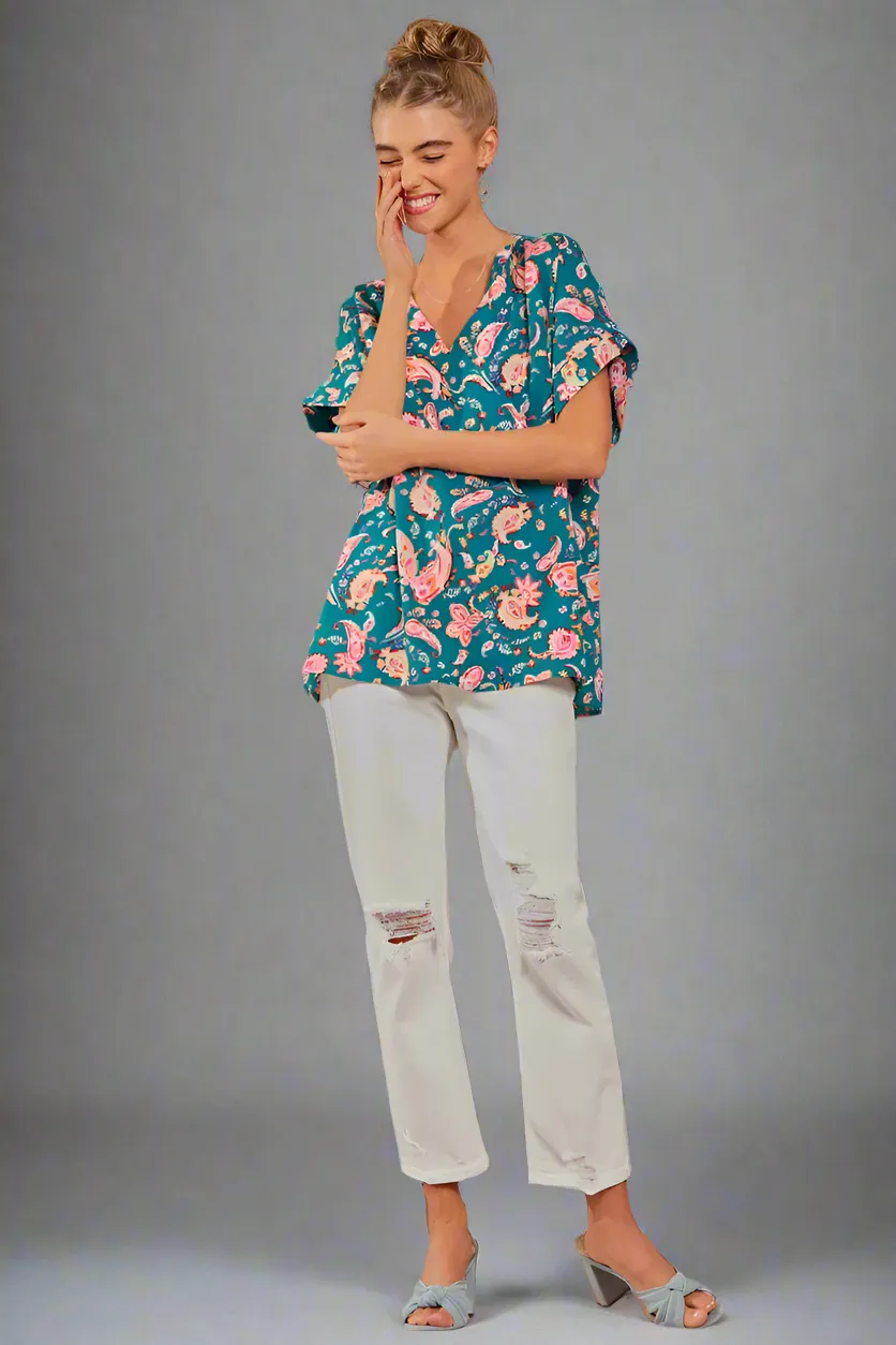 Casual Print Top - Teal