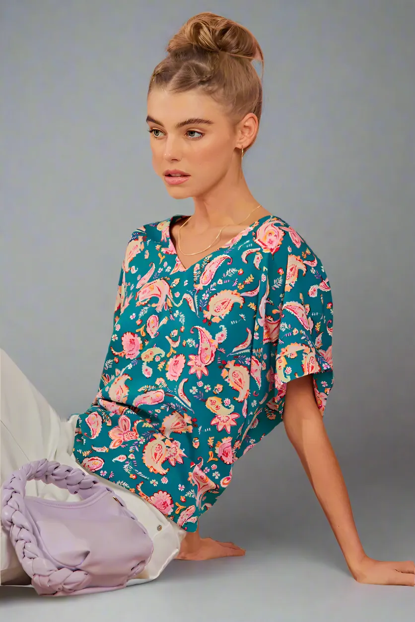 Casual Print Top - Teal