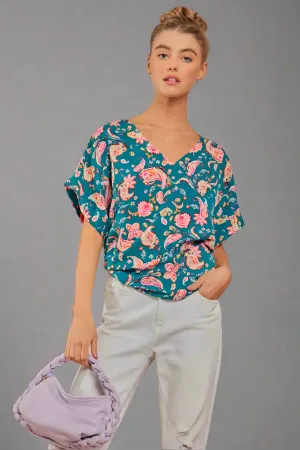 Casual Print Top - Teal