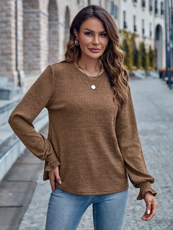 Chaya Round Neck Solid Color Casual Loose Ladies Top
