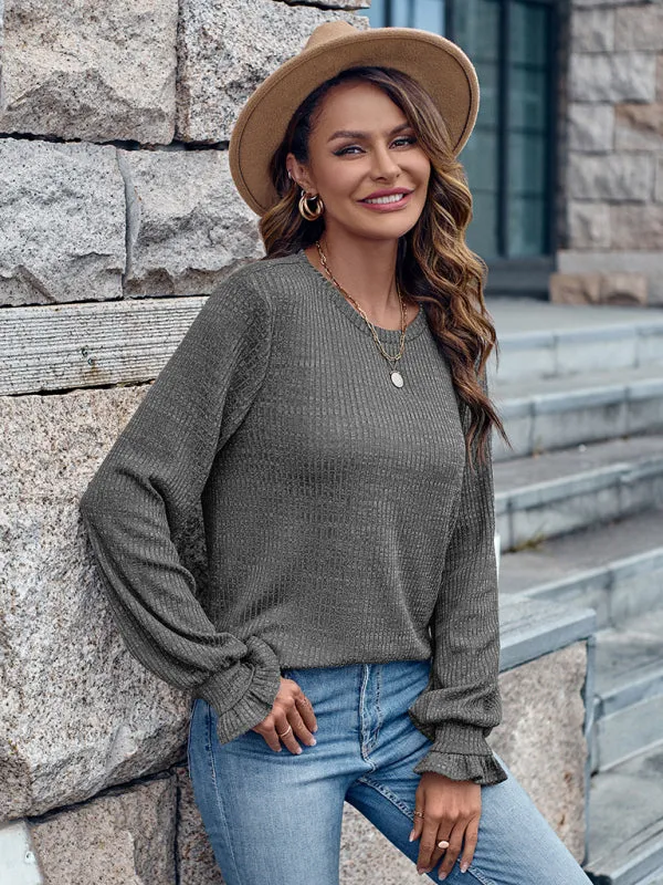 Chaya Round Neck Solid Color Casual Loose Ladies Top
