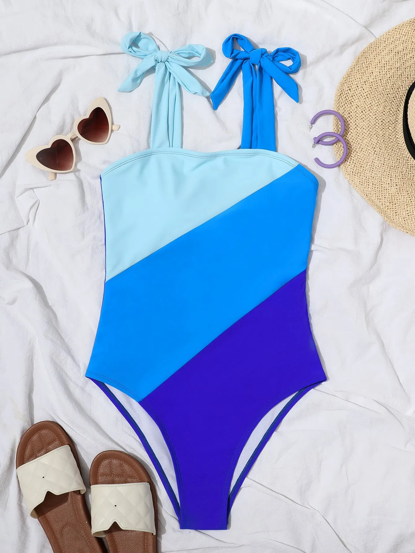 Colorful Striped Sexy High-Waisted Monokini Bikini Swimwear