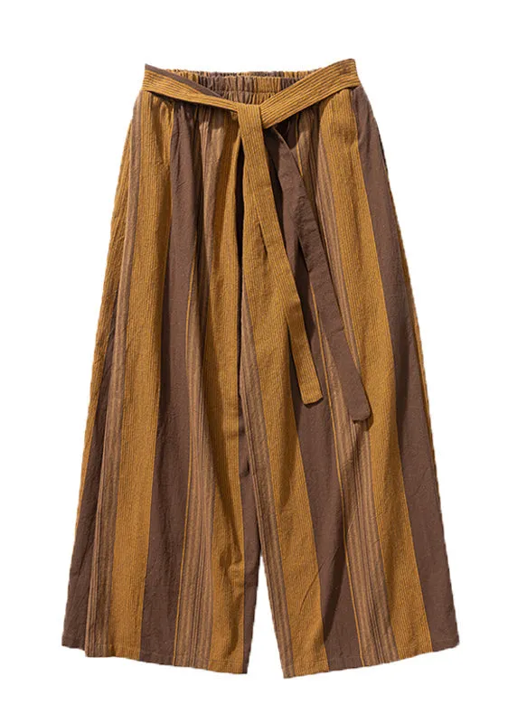 Cool Red Pockets Striped Linen Mens Wide Leg Pants Summer SA033
