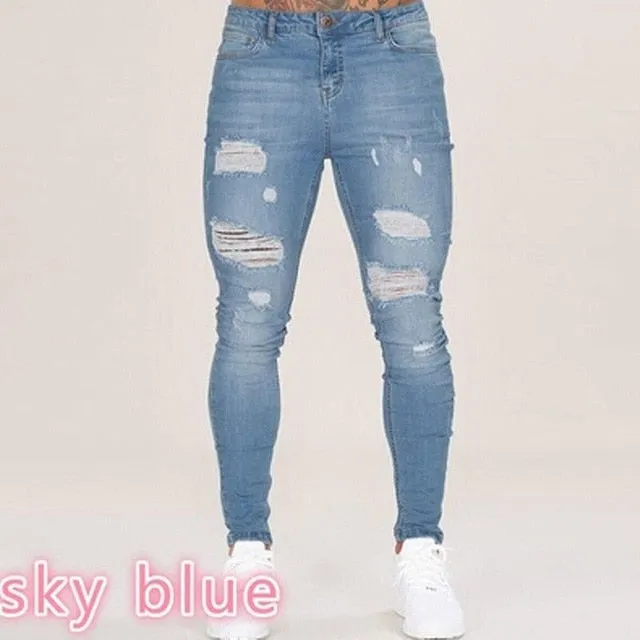 Cotton Jean Men's Pants Vintage Hole Cool Trousers for Guys Europe America Style