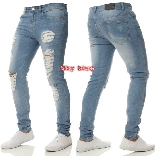 Cotton Jean Men's Pants Vintage Hole Cool Trousers for Guys Europe America Style