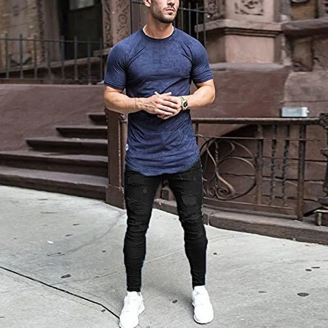 Cotton Jean Men's Pants Vintage Hole Cool Trousers for Guys Europe America Style