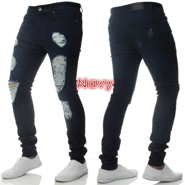 Cotton Jean Men's Pants Vintage Hole Cool Trousers for Guys Europe America Style