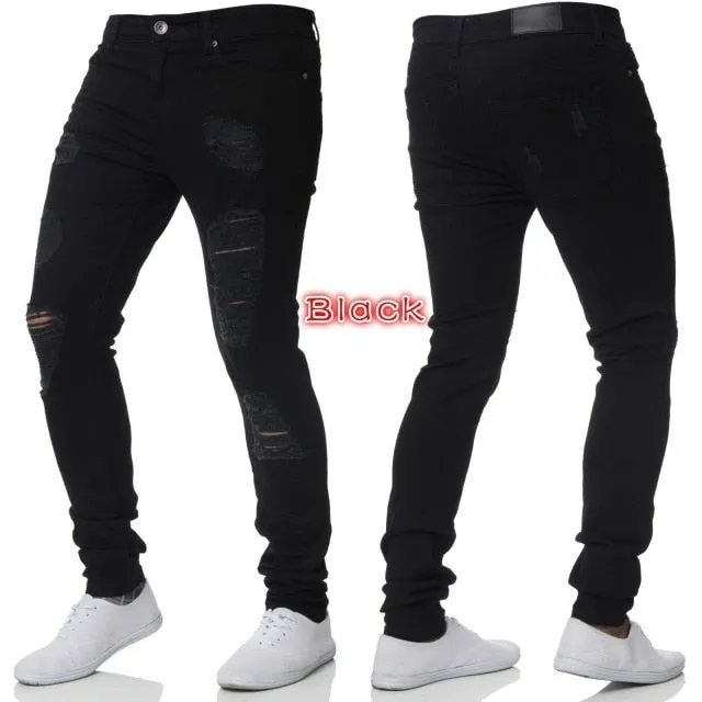 Cotton Jean Men's Pants Vintage Hole Cool Trousers for Guys Europe America Style