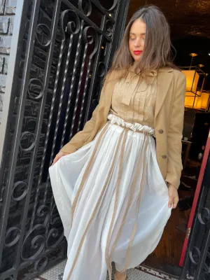cream chiffon maxi skirt with velvet ribbons