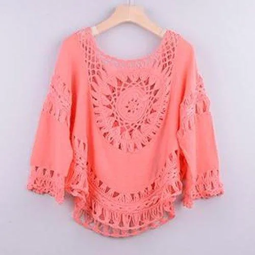 Crochet Patchwork Hollow Out Loose Bikini Coverup