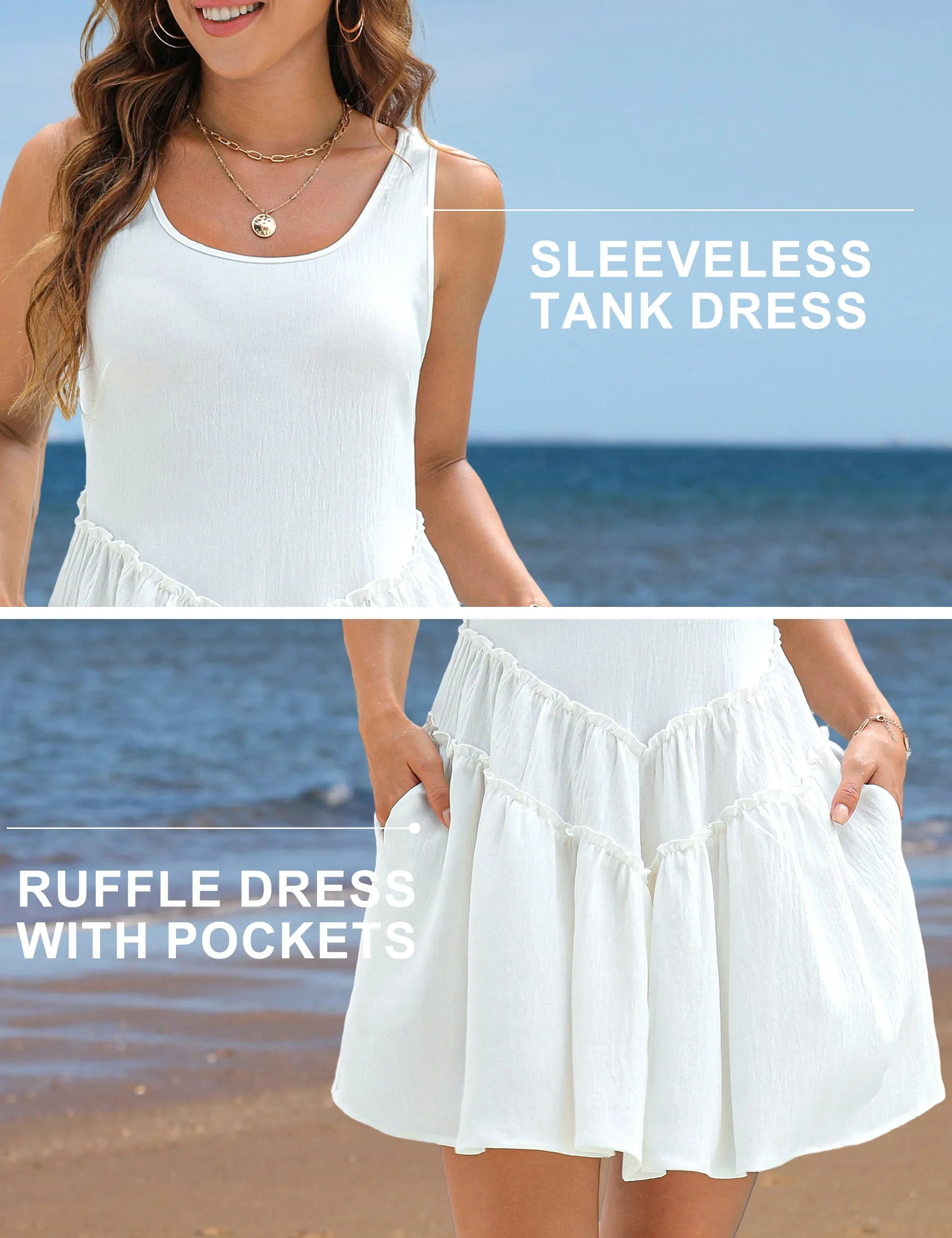 Cute Drop-waist Swimsuit Coverup Ruffle Sleeveless Mini Tank Dress