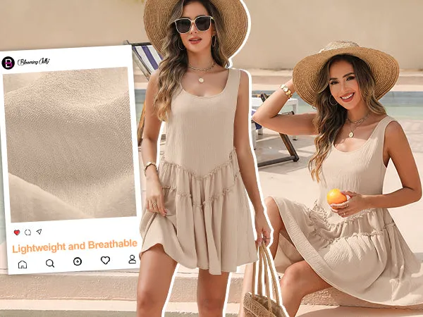 Cute Drop-waist Swimsuit Coverup Ruffle Sleeveless Mini Tank Dress