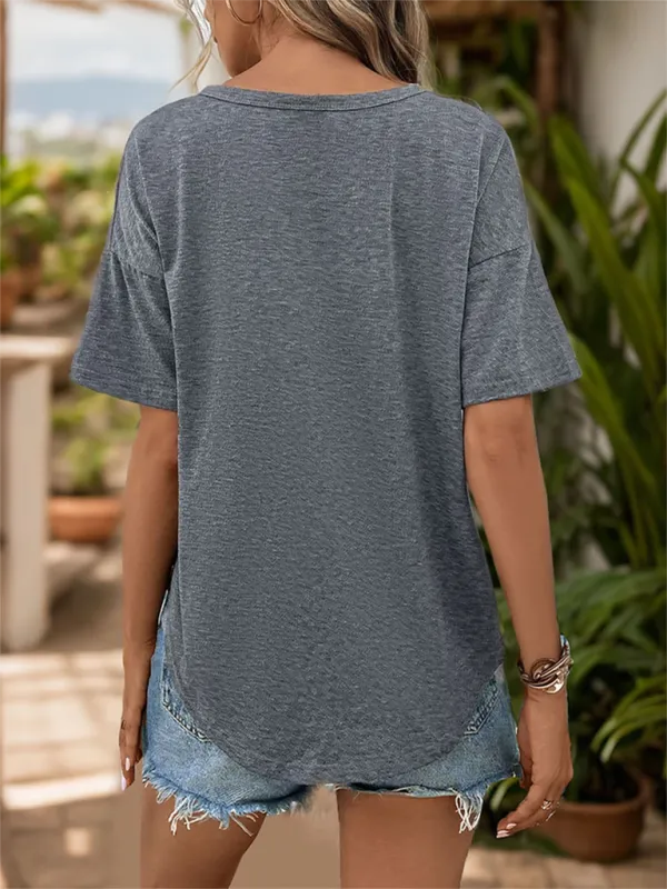 Cynthia New Women's Casual V-Neck Dark Gray Top